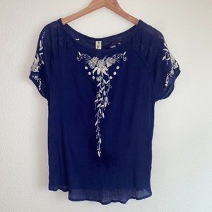 Spring Summer white and Blue Embroidered Shirt